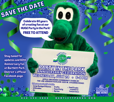 Save the date Party in the Park July 24 2024 6-8pm