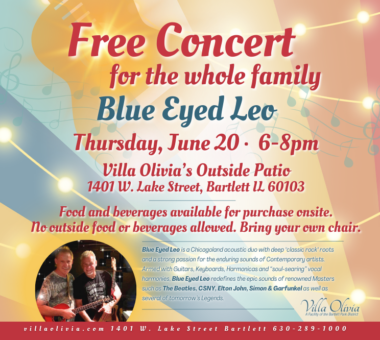 Villa Olivia Free Concert Blue Eyed Leo June 20 6-8pm