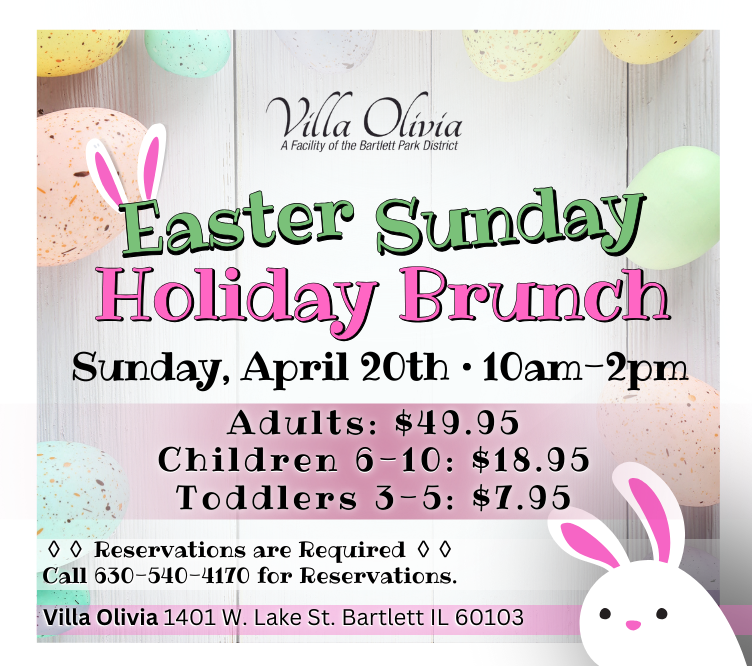 Easter Brunch at Villa Olivia Sunday, April 20. Requires reservations. Sold out for 2025